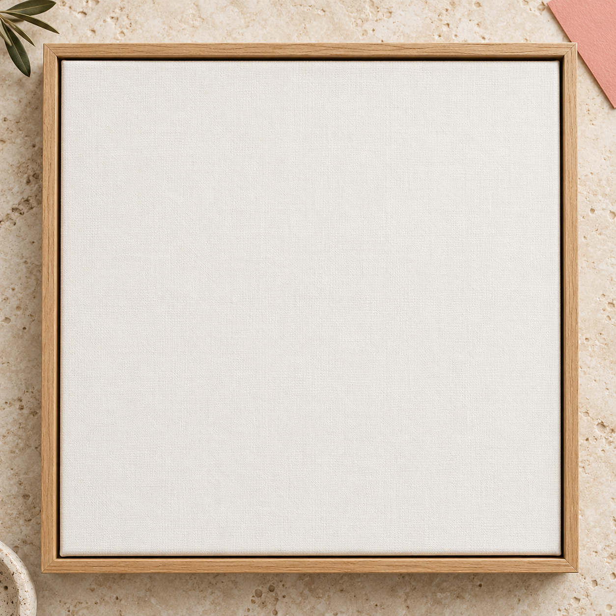 Colorful design on Framed Canvas 1:1 square - Travertine Flat Lay, Travertine Flat Lay