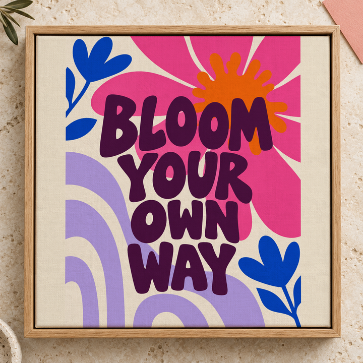 Colorful design on Framed Canvas 1:1 square - Travertine Flat Lay, Travertine Flat Lay