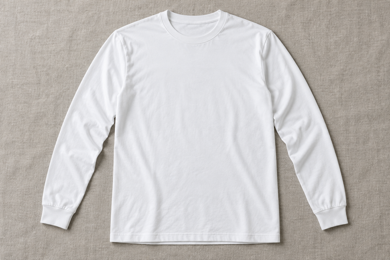 Long Sleeve Shirt, blank product shown in overhead front flat lay.