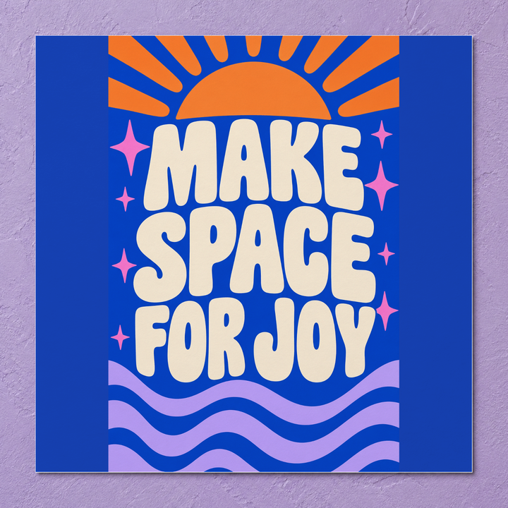 Colorful design on Square Poster | Lavender Flat Lay Mockup, overhead on a lavender painted plaster board, no props