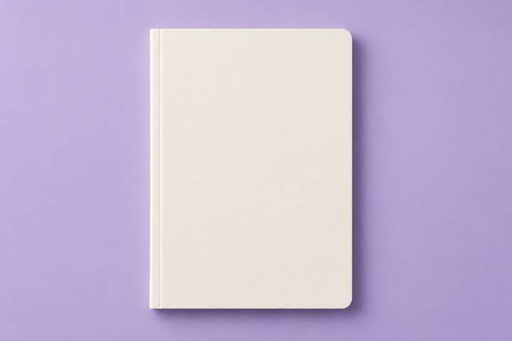 Softcover Notebook - Purple Desk Mockup mockup template