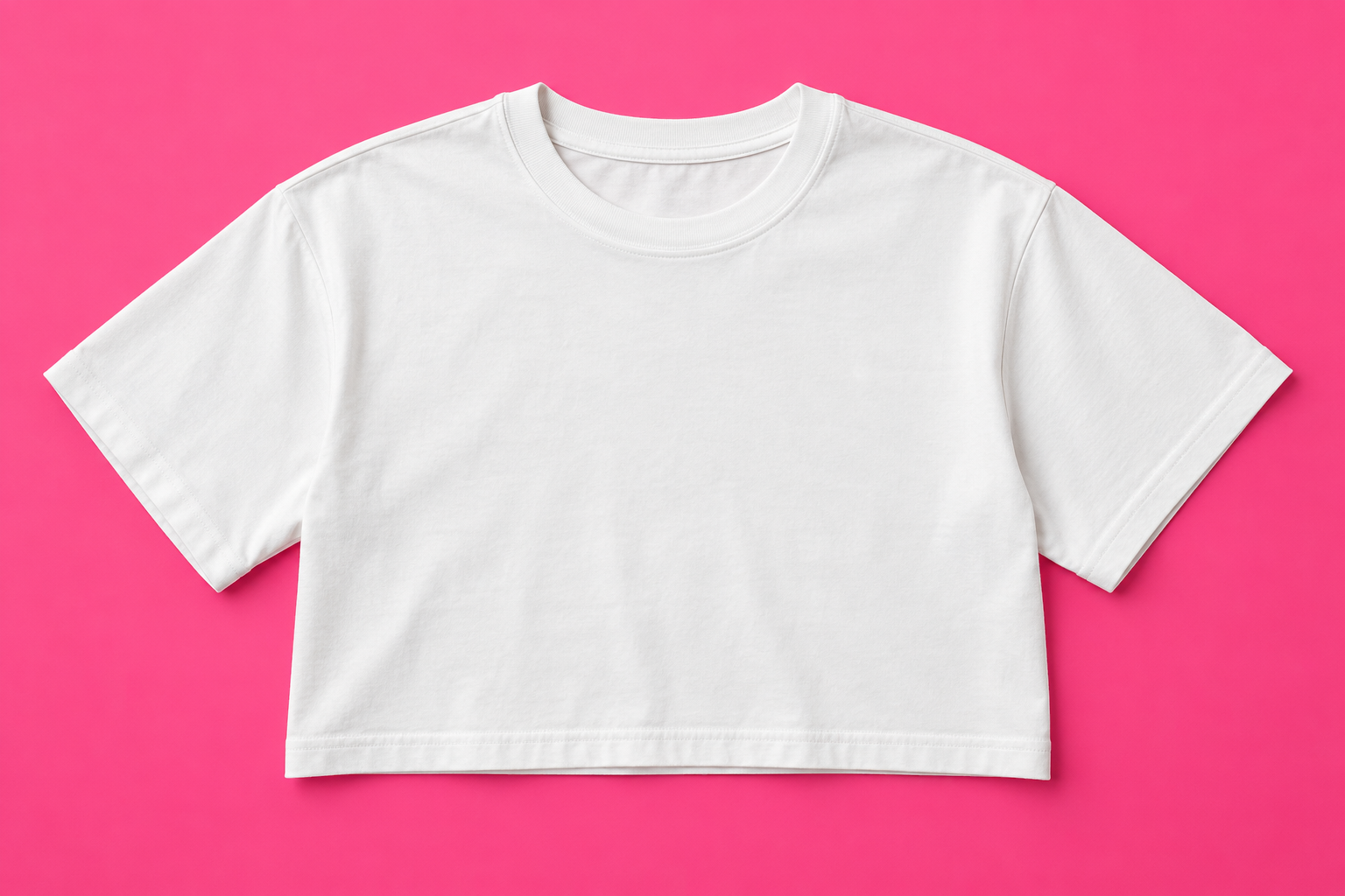 Cropped T-Shirt - Pink Flat Lay Mockup mockup template preview