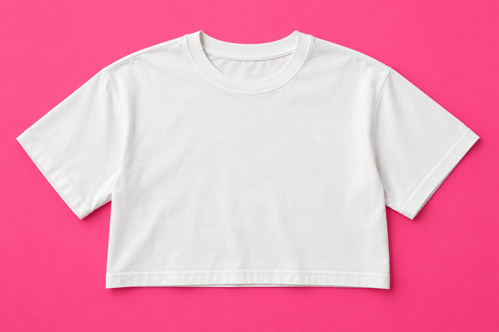 Cropped T-Shirt - Pink Flat Lay Mockup mockup template