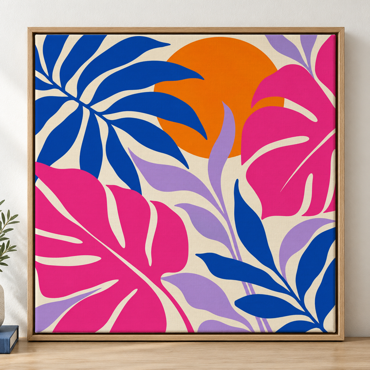 Colorful design on Framed Canvas 1:1 square - Oak Console, Oak Console